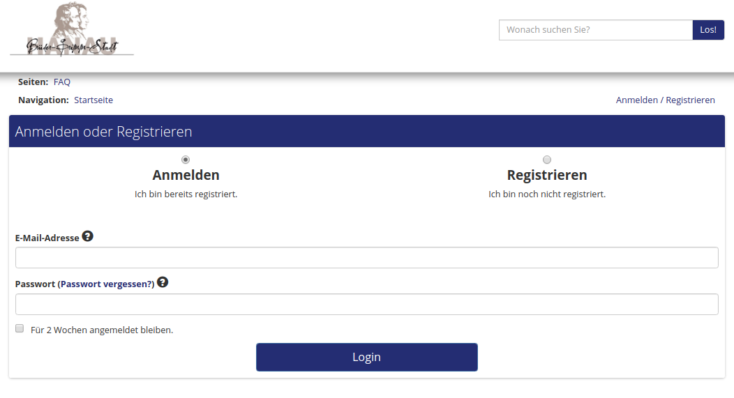 Screenshot Anmeldung
