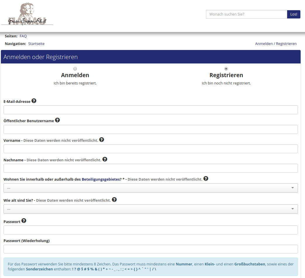 Screenshot Registrierung